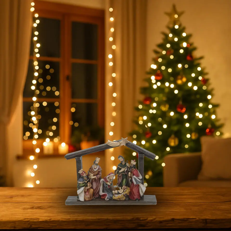 Bellatio decorations Kerststal - met figuren - 20 x 5 x 15 cm