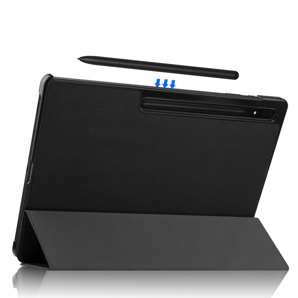 Samsung Galaxy Tab S10 Ultra Flipcase Hülle Ledertasche mit Aufstellfunktion Litchi Look   S-Pen Halterung - Schwarz