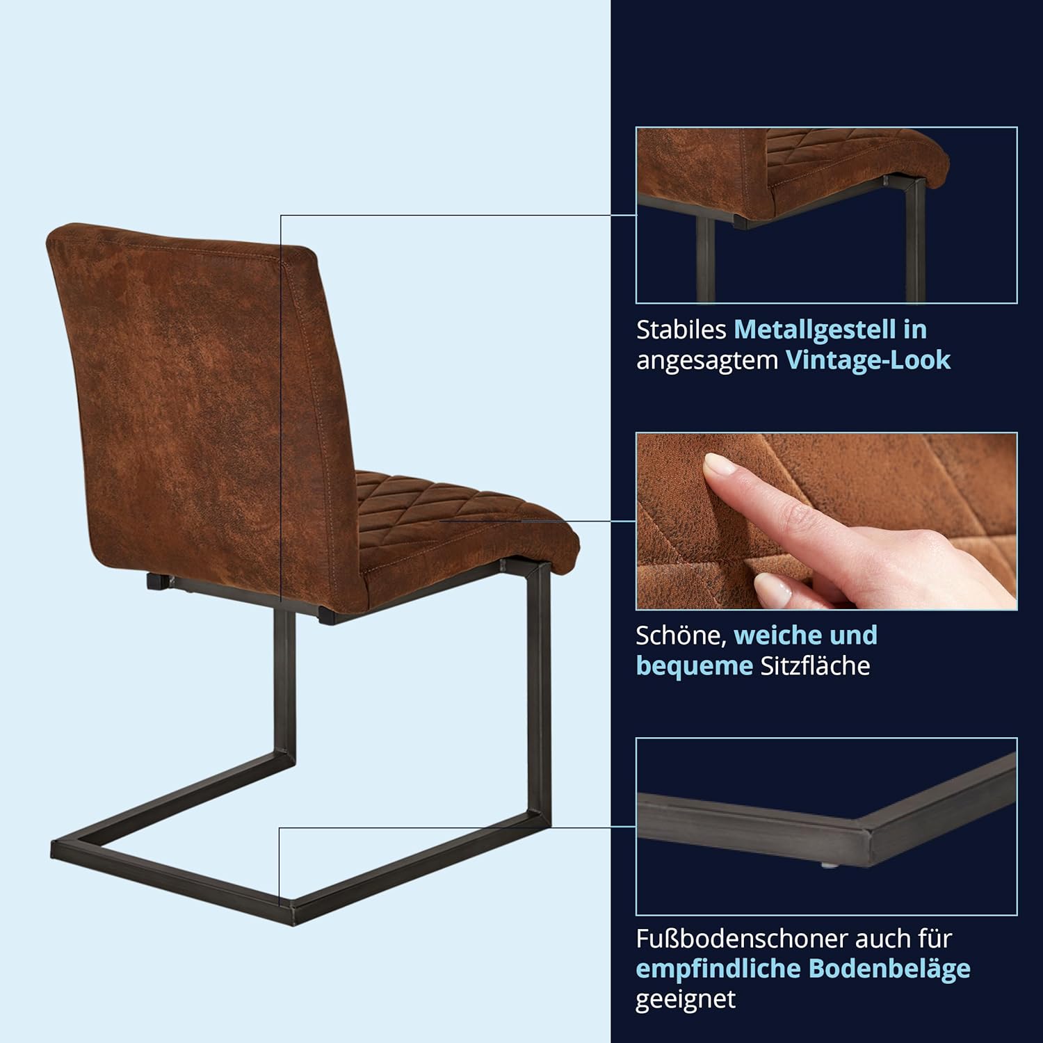 KHG Esszimmerstuhl Bezug aus Mikrofaser braun - Freischwinger in Wildleder Optik bis 110 kg - Küchenstuhl, Schwingstuhl, Polsterstuhl mit Schaumstofffüllung
