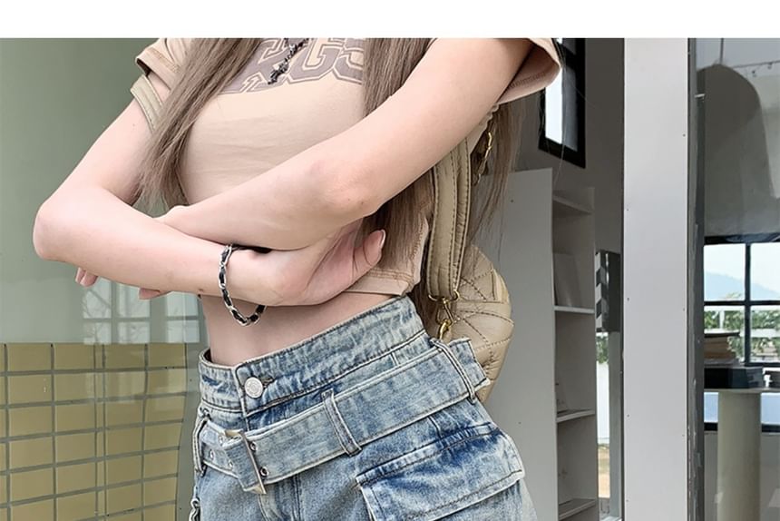 CosmoCorner - Mini-kokerrok van gewassen denim met hoge taille en riem