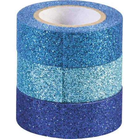 Heyda Glitter Tapes jede Rolle 3 m x 15 mm hellblau, mittelblau, dunkelblau