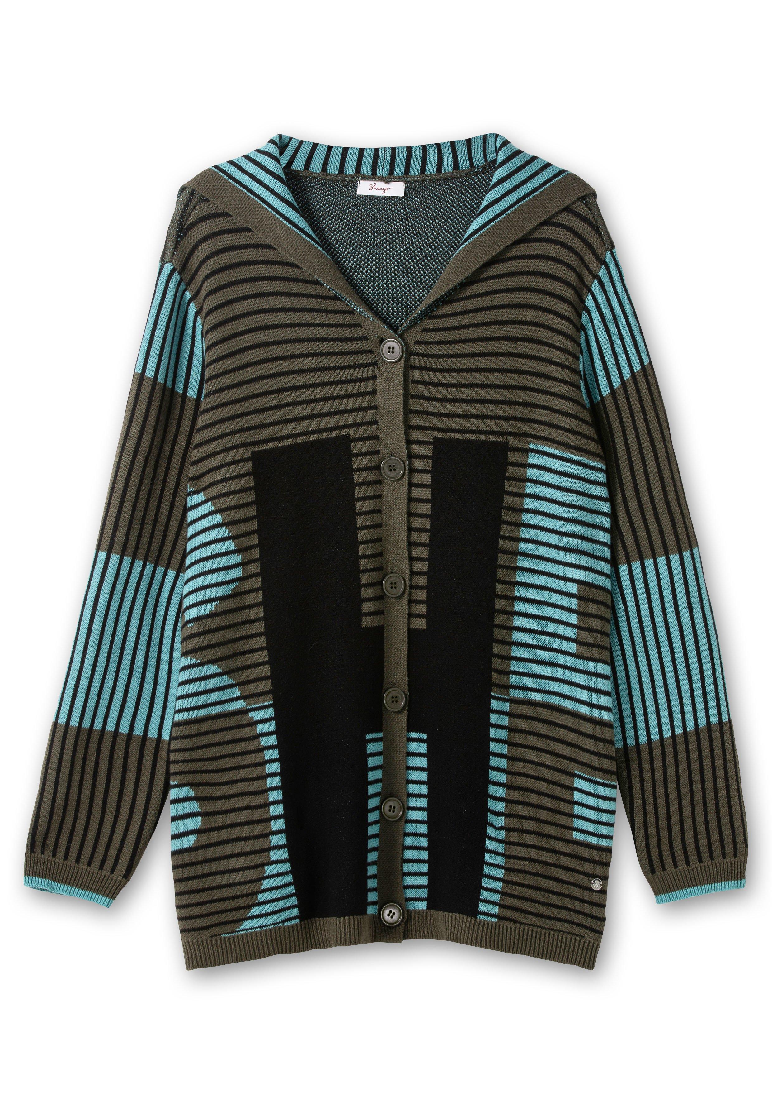 Strickjacke mit Jacquardmuster, Kaschmiranteil