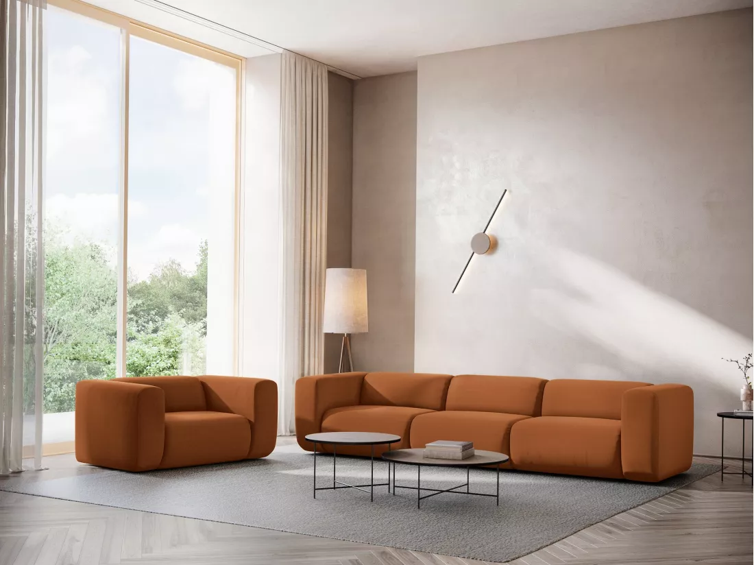 Fauteuil pour canapé modulable en velours - terre cuite - EKAHI