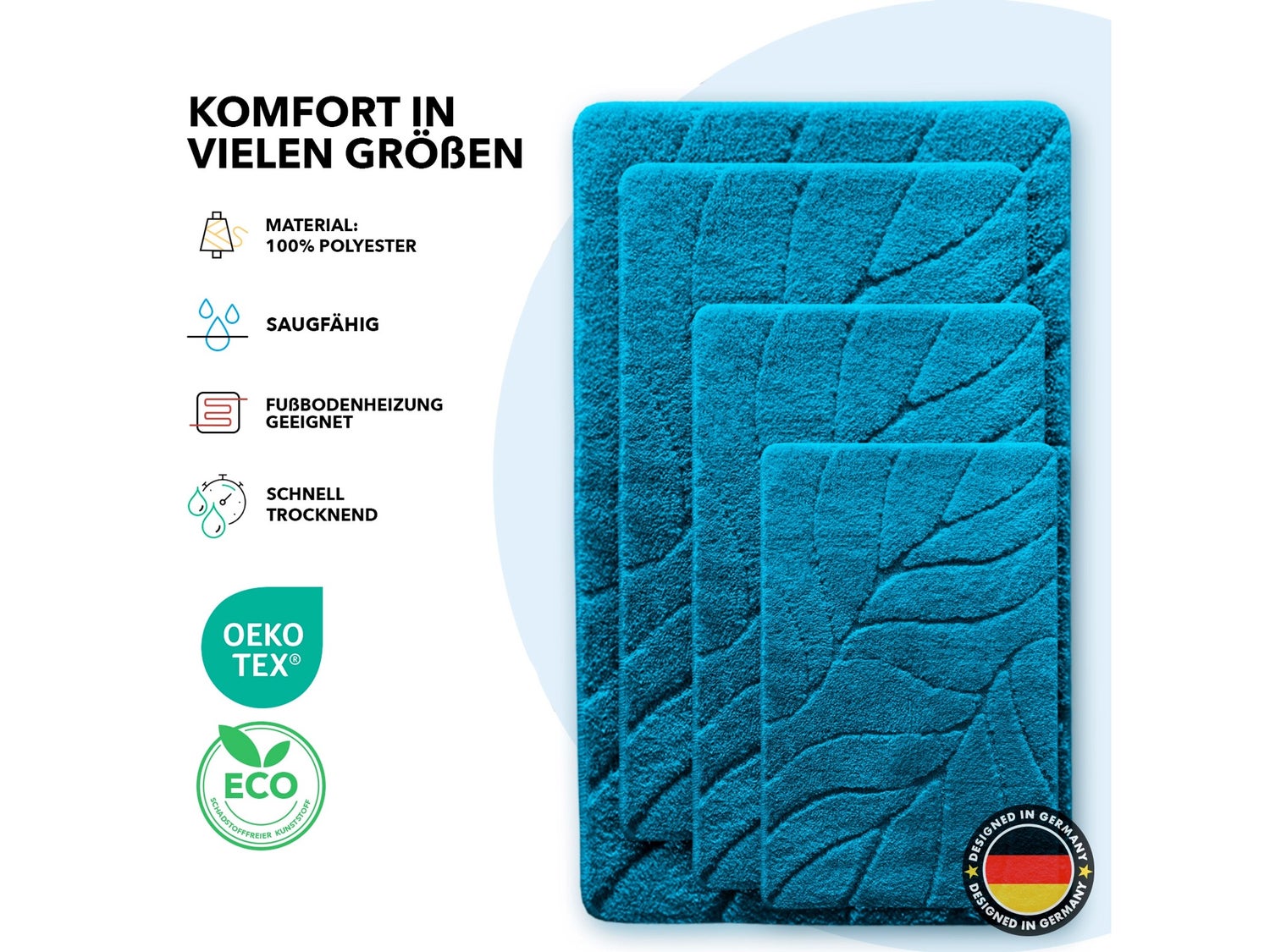 Maris badmat - Zachte badmat met bladtextuur - Turquoise / 40 x 60 cm