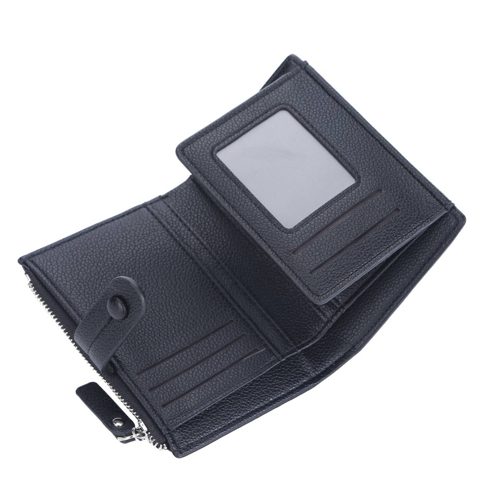 (12.5x10cm) Leder Geldbörse Fashion Portemonnaie mit 9 Kartenfächern - Schwarz