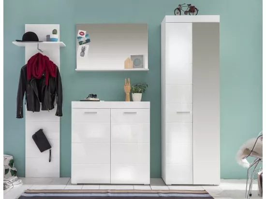 Meuble à chaussures 2 portes 6 étagères blanc brillant Kelia 91cm