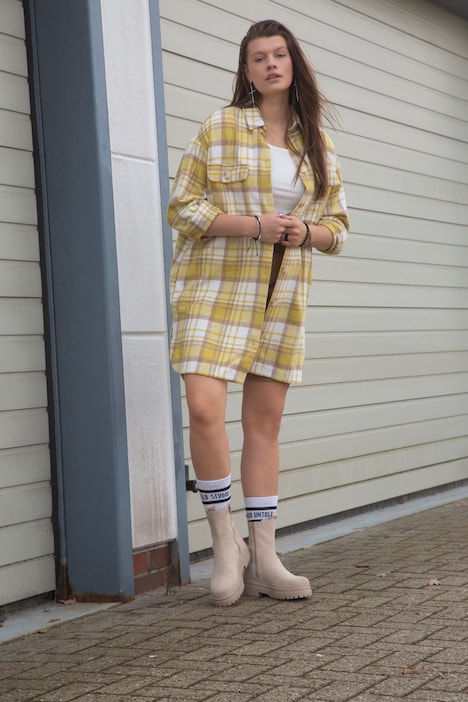 Hemdjacke, oversized, lang geschnitten, Hemdkragen, Langarm, Karo