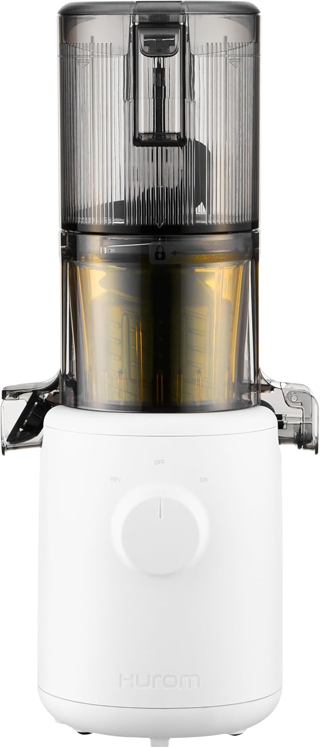 Hurom Slow Juicer | Entsafter Gemüse und Obst | H310 | Leicht zu Reinigen & Leiser Motor Elektrischer Entsafter mit Siebfilter | 150 Watt | BPA Frei | Schlankes Design | 220ml, Weiß