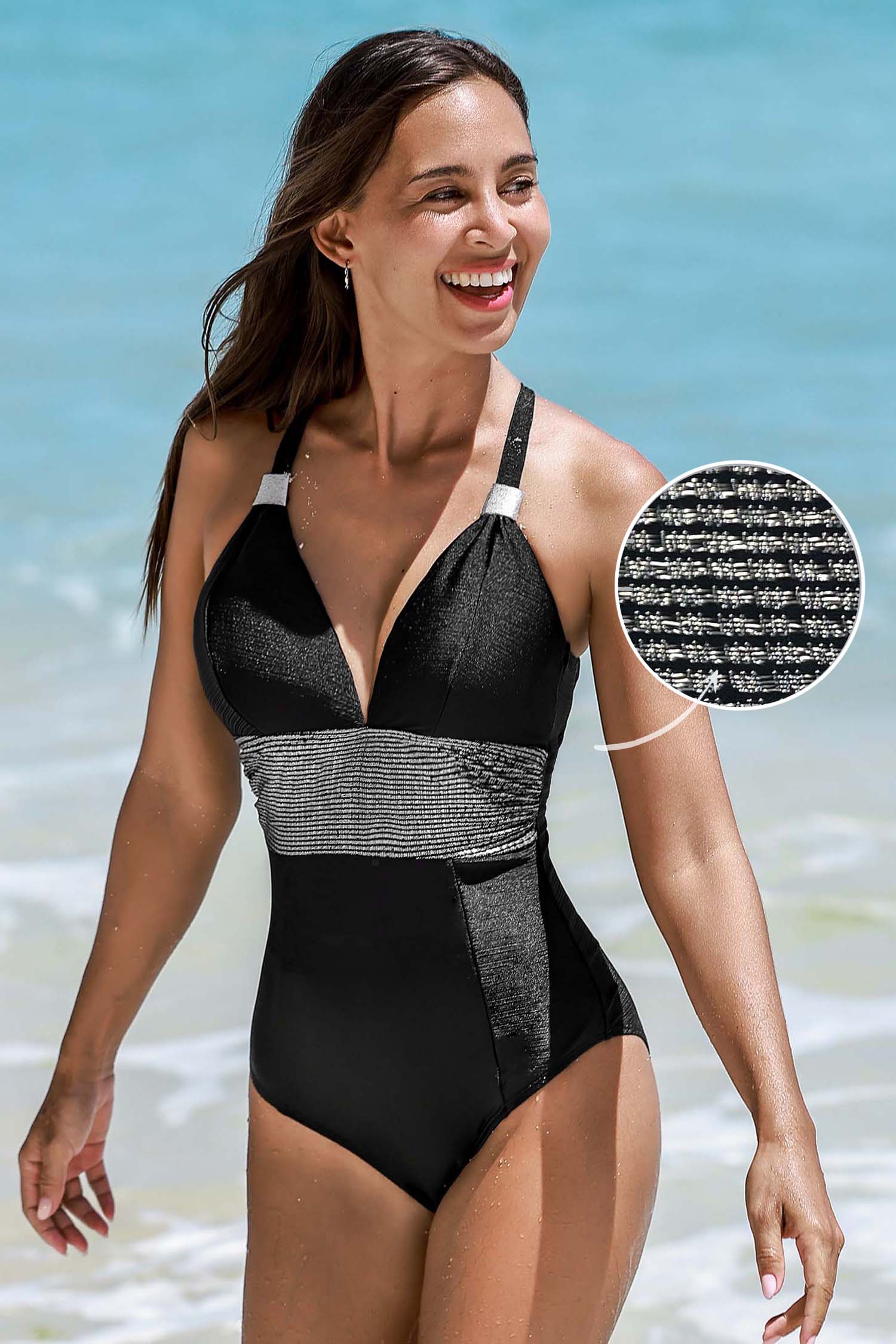 Maillot de bain une pièce effronté noir en lurex noir