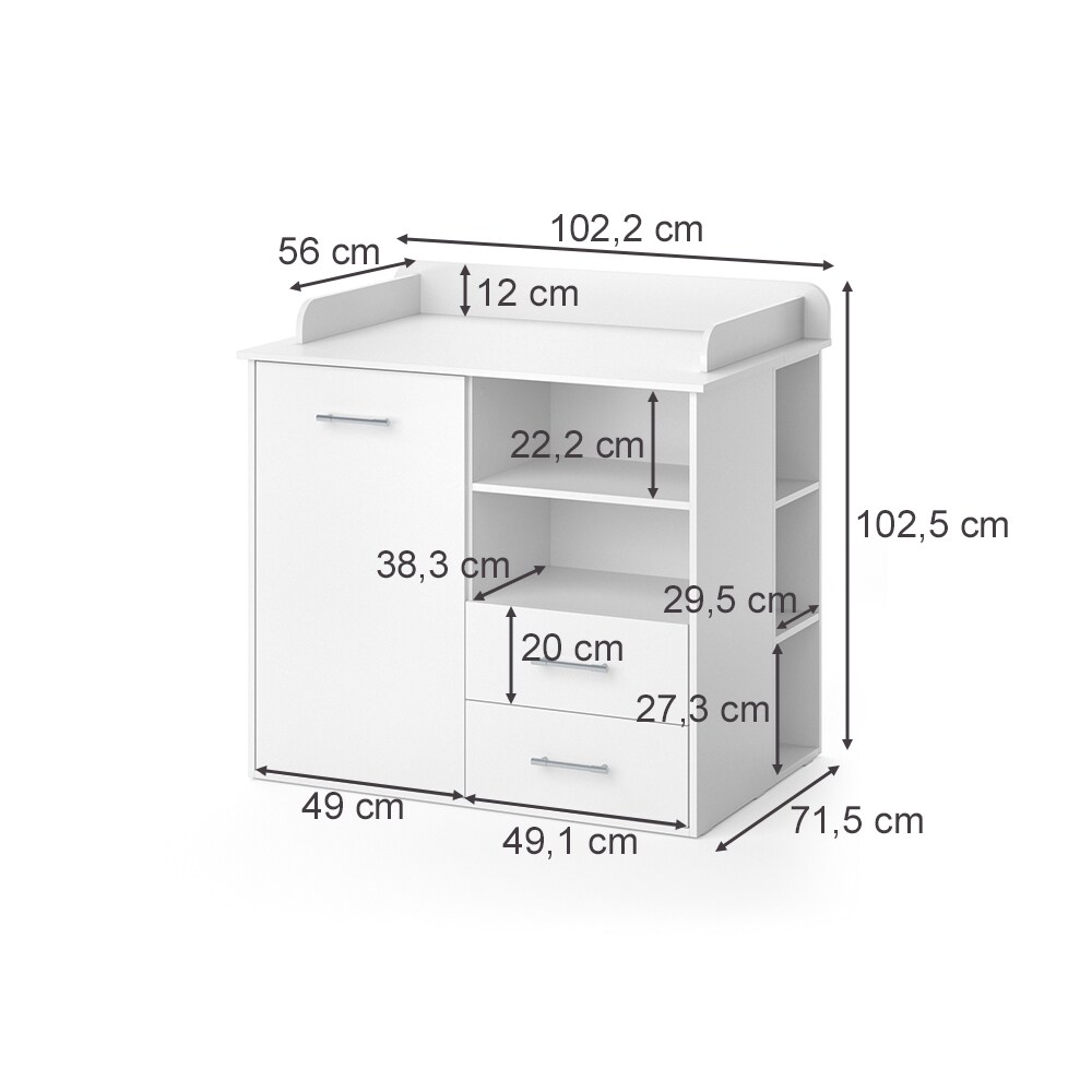 Vicco Wickelkommode Wickeltisch Wickelschrank Lea Weiß Wickelaufsatz Schublade