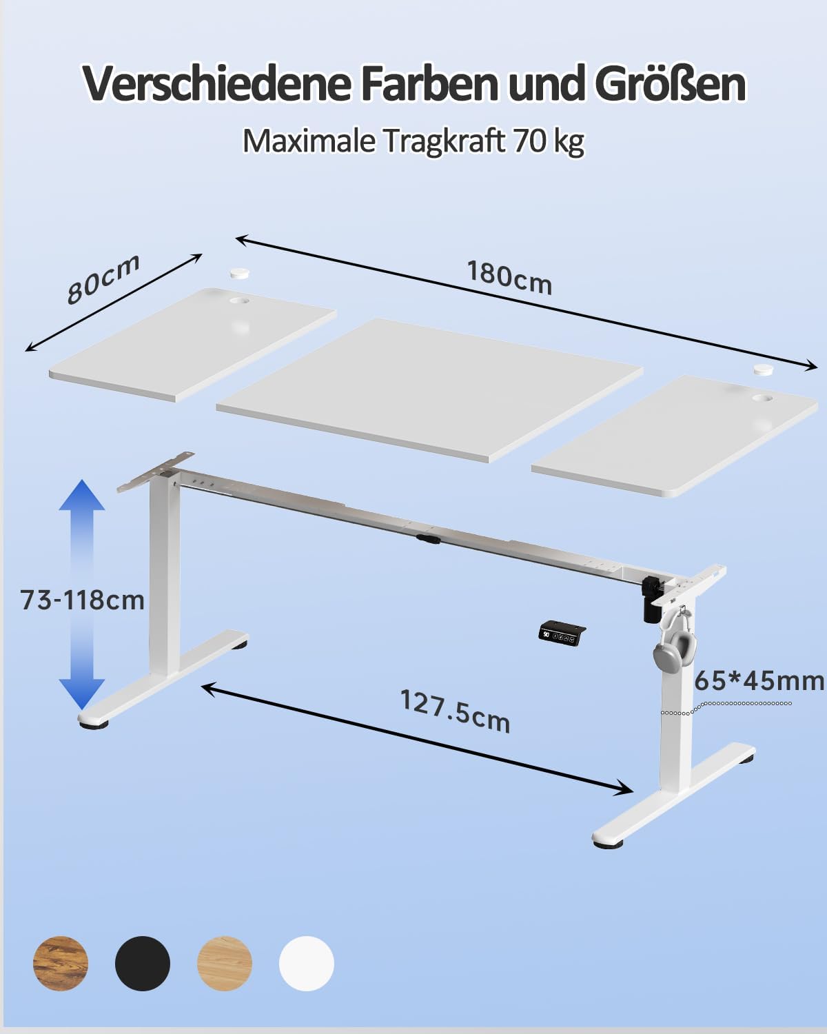 Devoko Elektrisch Höhenverstellbarer Schreibtisch 180 x 80cm, Stabiler Schreibtisch Höhenverstellbar Tisch, Steh-Sitz Bürotisch, Computertisch mit Memory-Funktion, Stehpult, Standing Desk, Weiß