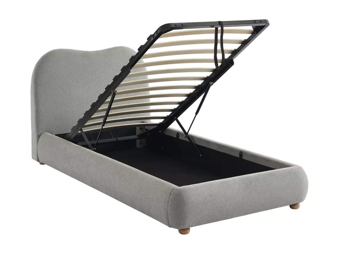 Lit coffre 90 x 190 cm - Tissu - Gris clair - VANARI