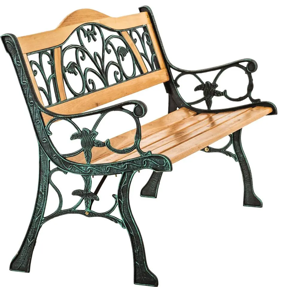 tectake Tuinbank Kathi 2-zitter van hout en gietijzer 124x60x83cm, Bruin