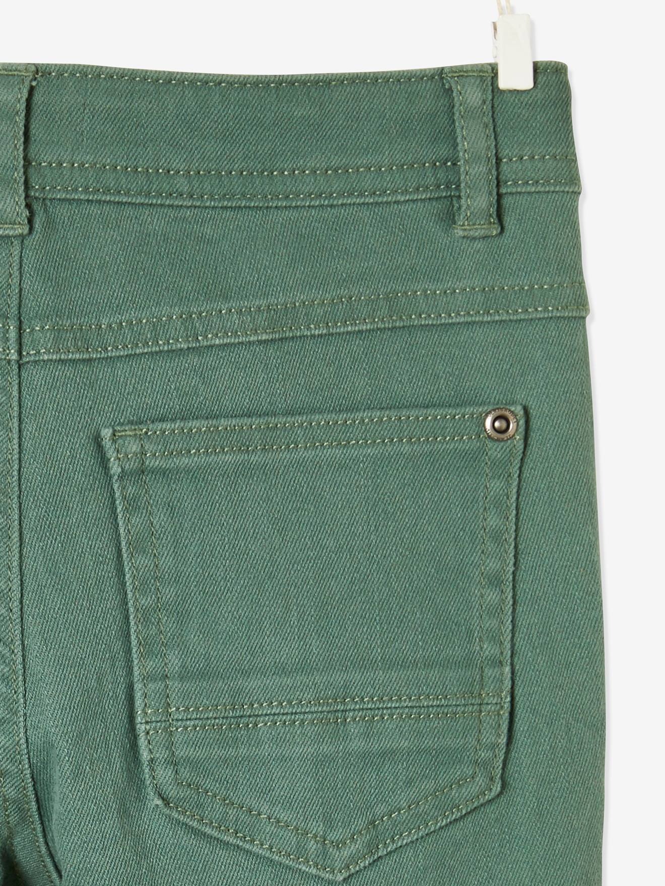 Calças MorphologiK slim-fit, para quadris largos, modelo STRONG, para meninos, verde-escuro liso com estampas.