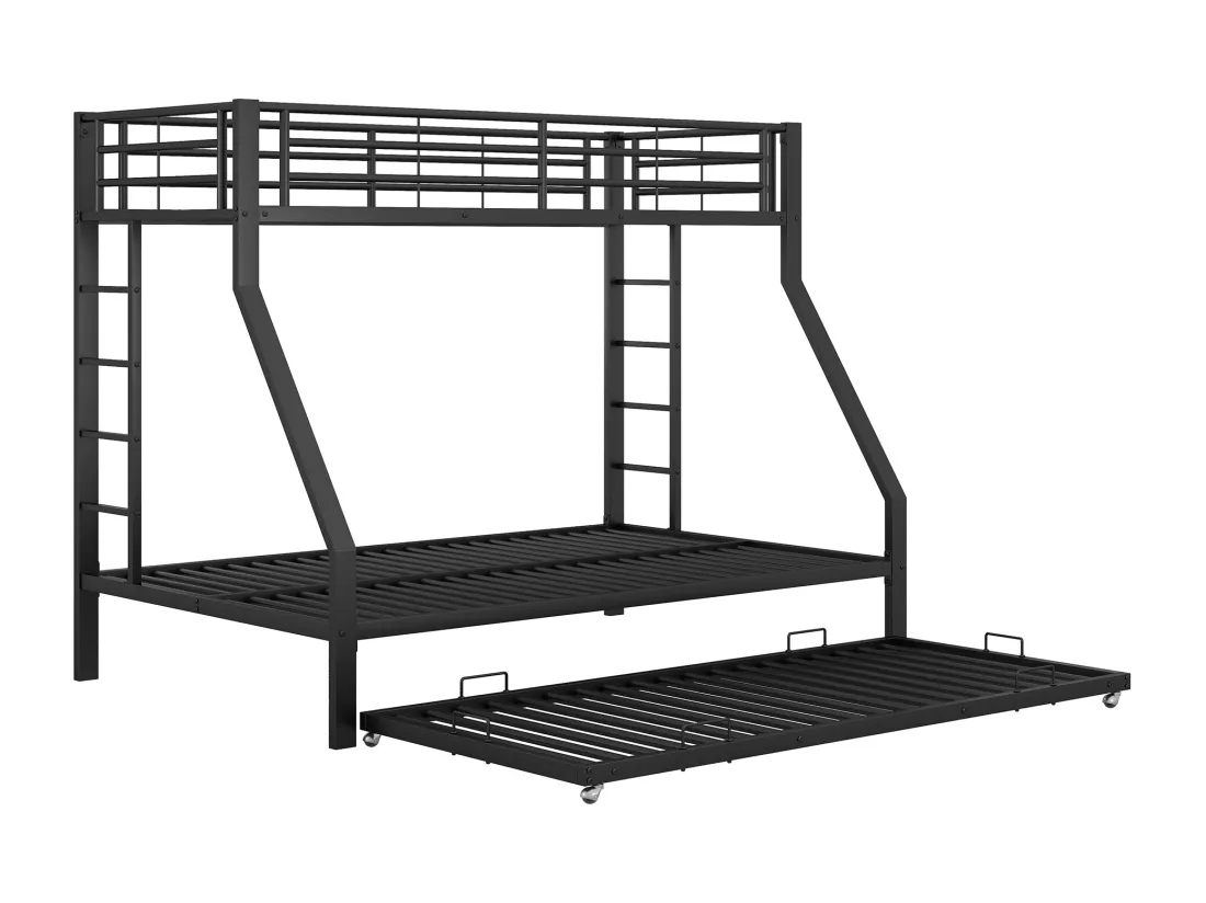 Lit superposé en métallique avec lit extensible 90(140)x200cm - lit d'adolescents avec échelle des 2 côtés pour enfants facile à monter - noir