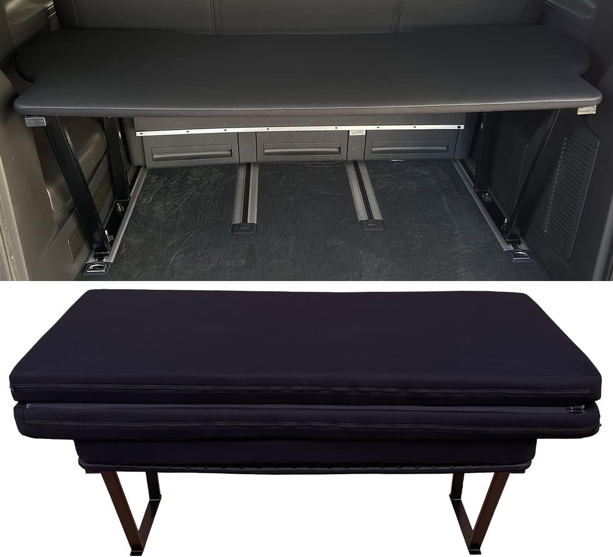 BREMER SITZBEZÜGE Multiflexboard kompatibel mit VW T5 T6 T6.1 Multivan im Set Bettverlängerung Camper Schlafauflage Höhe 51cm inkl. Konsolen & Klappmatratze Kunstleder Schwarz