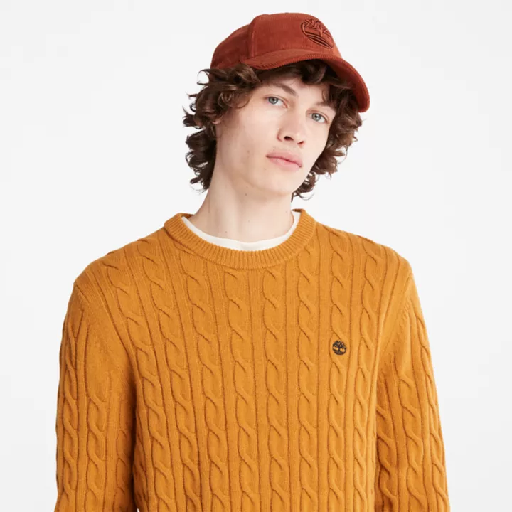 Pull à col rond en maille torsadée Phillips Brook pour homme en jaune foncé