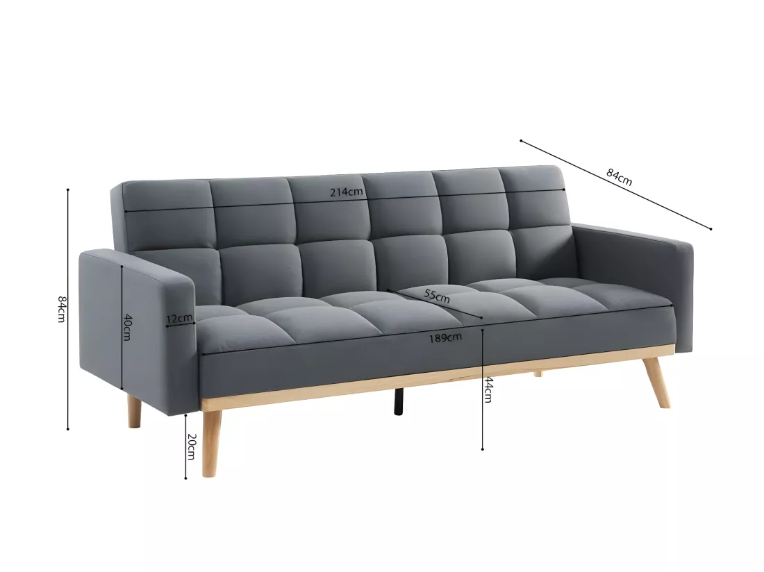 Canapé 3 places convertible gris ADONA