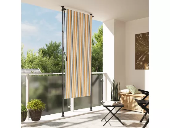 Store roulant d'extérieur jaune et blanc 120x270 cm tissu acier