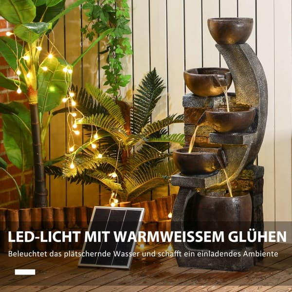 Hagefontene Solarfontene Dekorativ Fontene Led-Belysning 5 Nivåer Hageterrasse Syntetisk Harpiks 37X35X107Cm