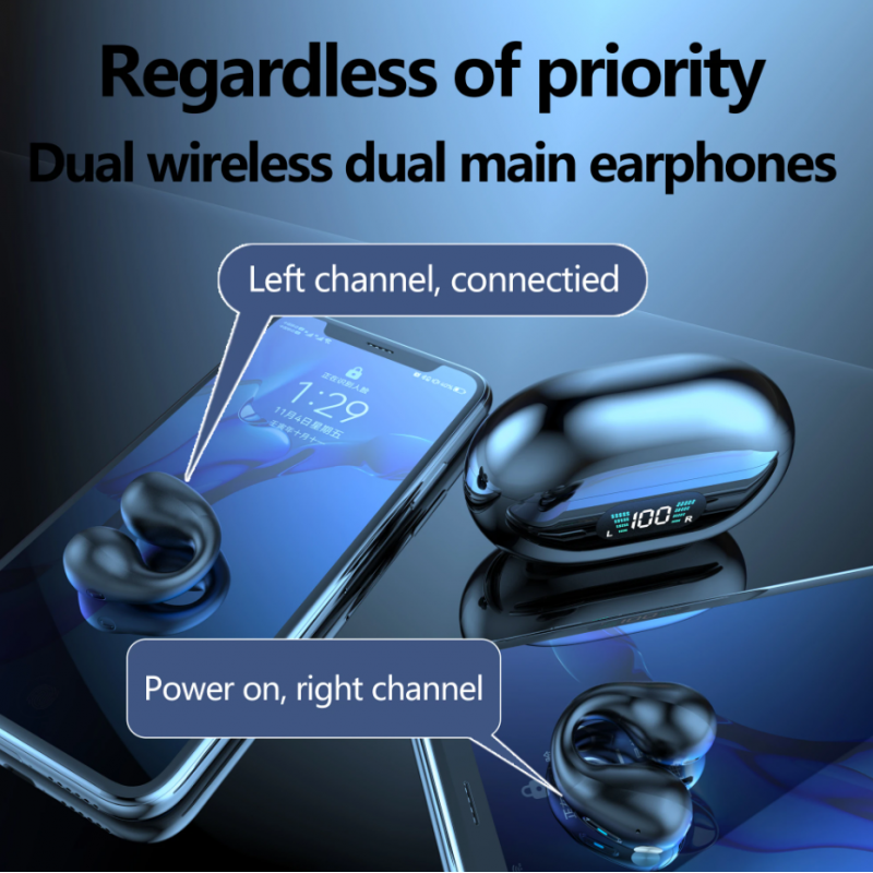 Fones de ouvido sem fio Smartek Mini Sport Bluetooth 5.3 com condução óssea e clipe de orelha.