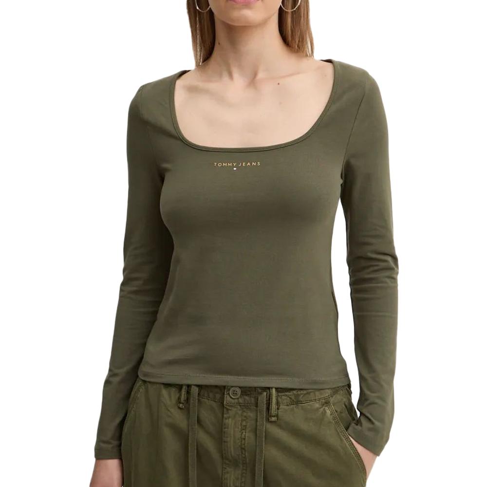 Tommy Hilfiger T-shirt Manches Longues Vert Femme Tommy Hilfiger Slim Metallic