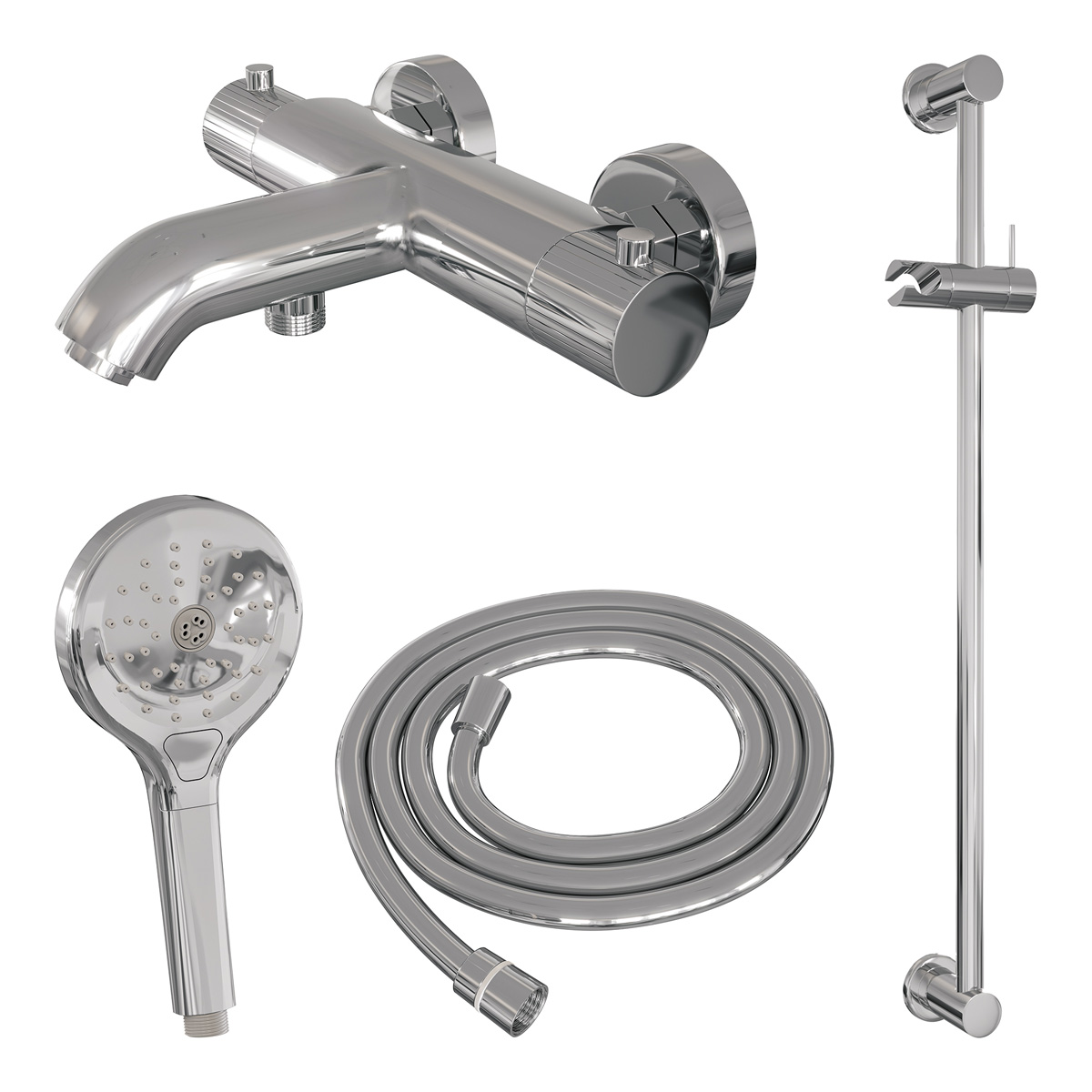 Brauer Stripe thermostatische badkraan met glijstang en 3 standen handdouche chroom