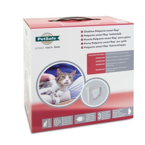 Porta para gatos branca com microchip integrado