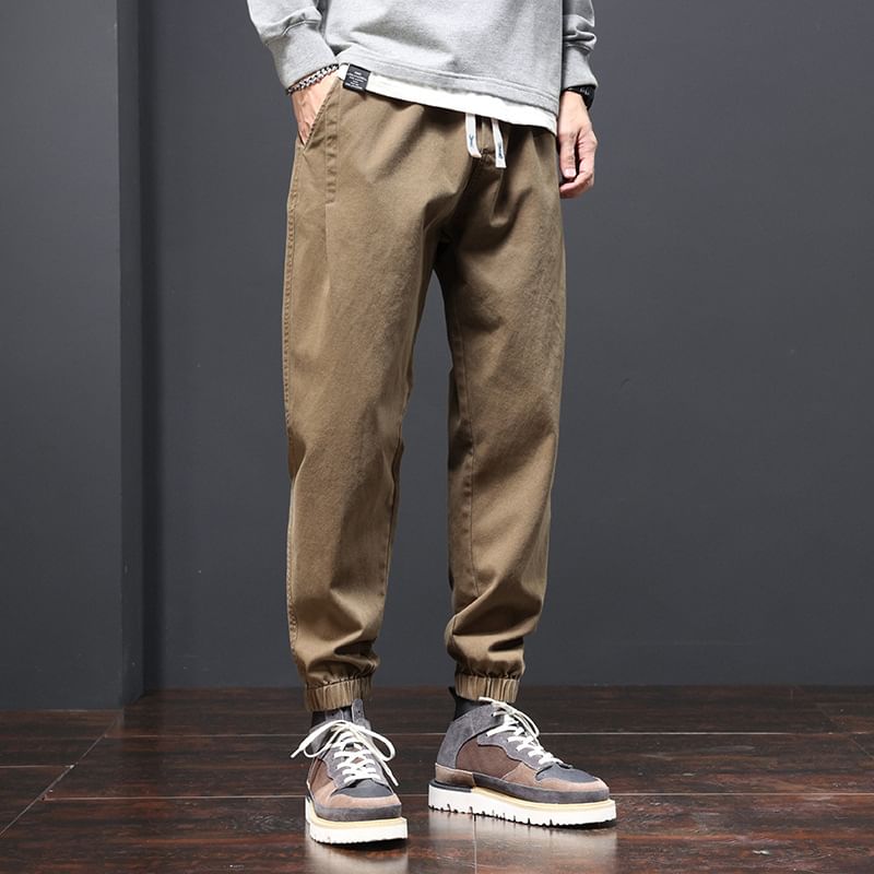Cowpow - Effen cropped, taps toelopende broek met trekkoord in de taille