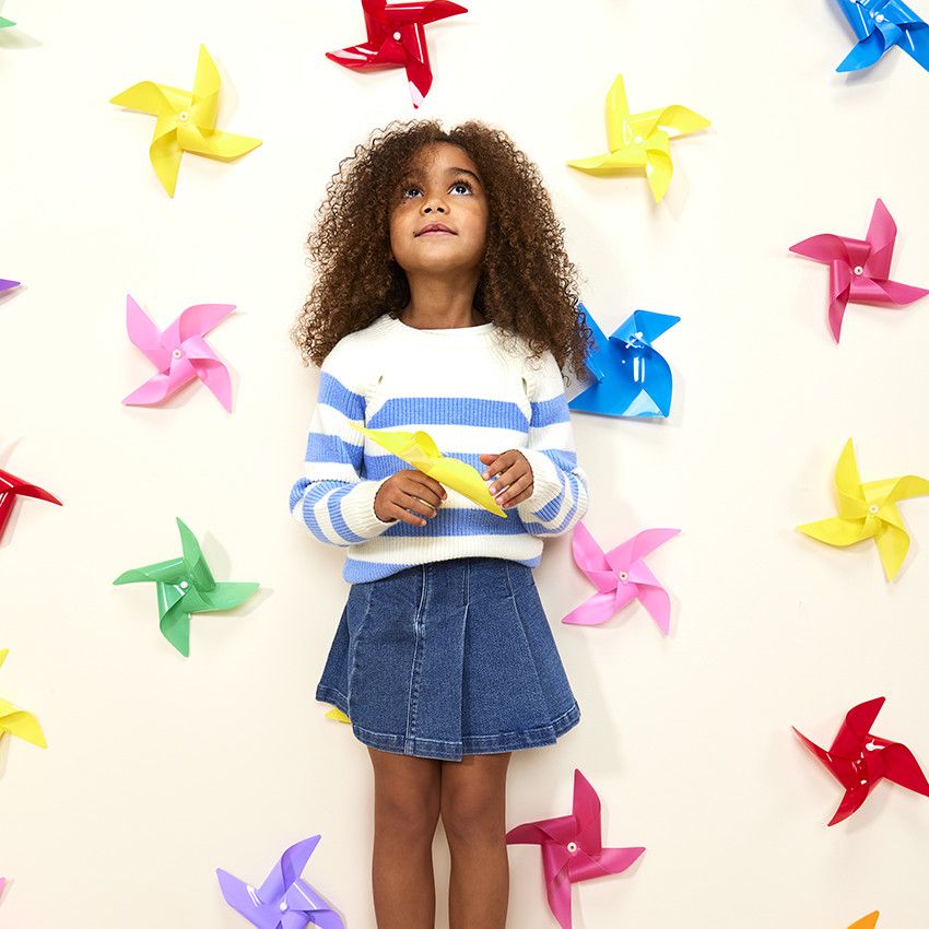 Jupe en jean effet plissé pour fille - Bleu moyen