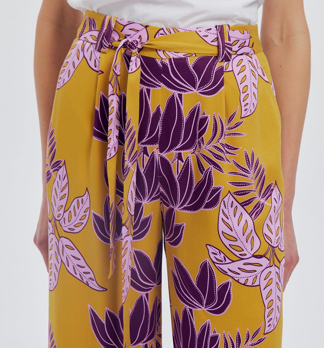 Pantalon large taille haute - Imprimé jaune