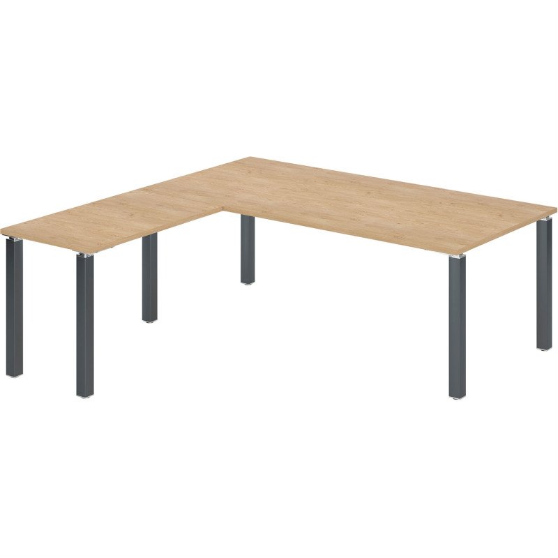 Bureau d'angle Manager Eden plateau chêne clair L 200 x P 200 cm avec retour suspendu piètement métal