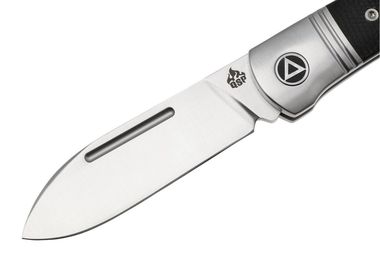 QSP Knife Hedgehog Spear Point 142SP-A, Satin 14C28N, Black Micarta, slipjoint zakmes