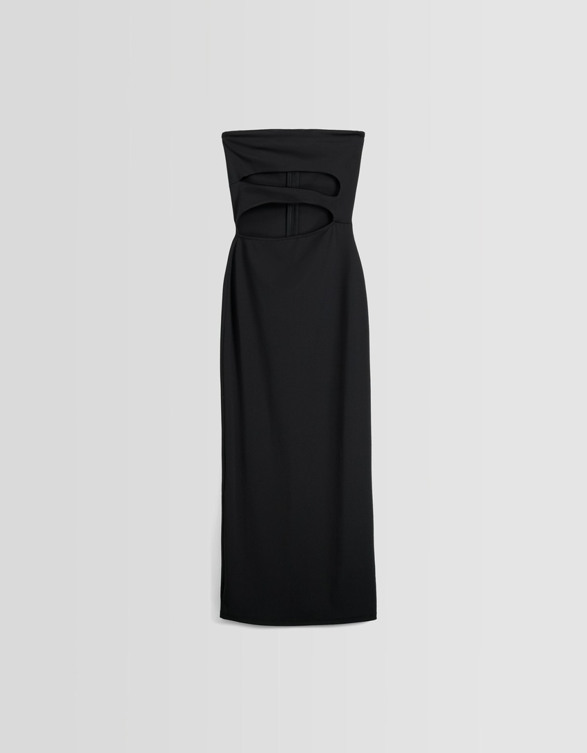 Vestido midi bandeau com recortes