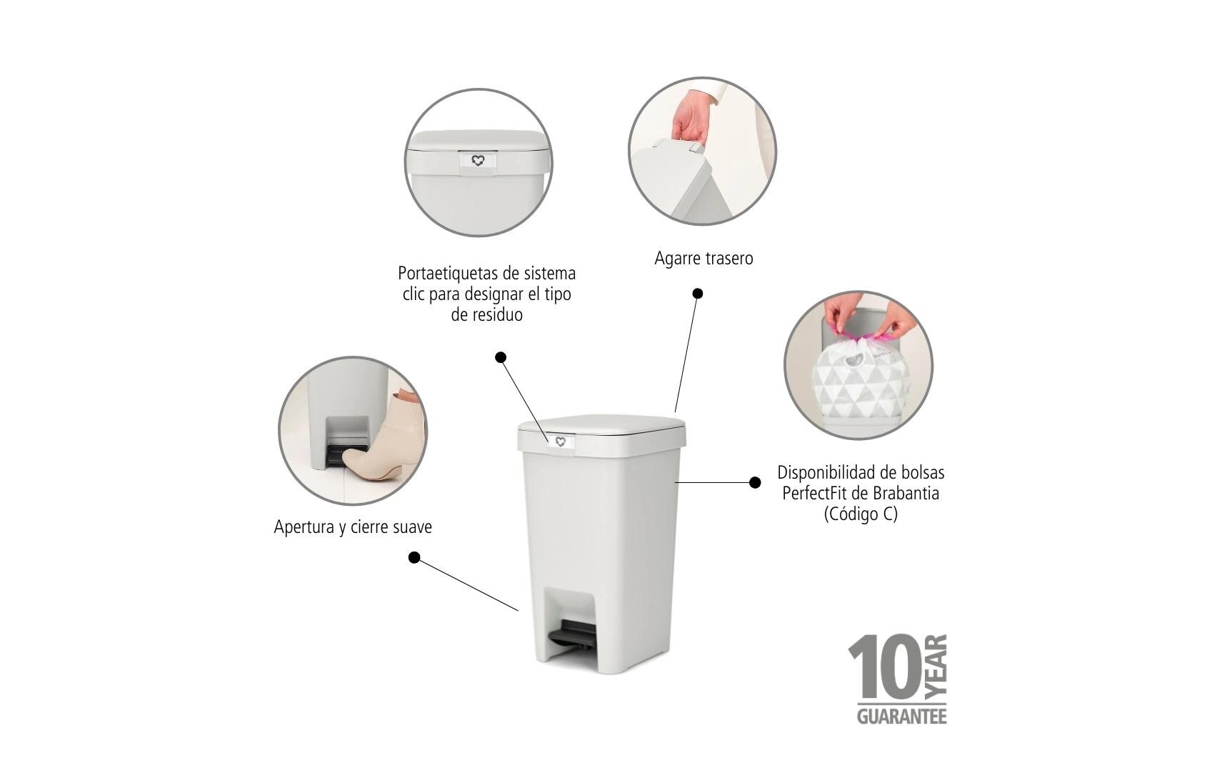 Recyclingbehälter StepUp 10 l, HellgrauTreteimer für Recyclingmaterialien