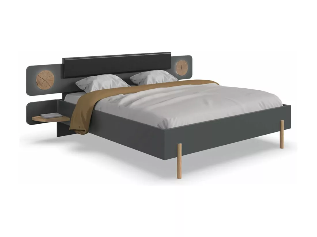 Ensemble de chambre à coucher complète coloris graphite, rechampis imitation bois