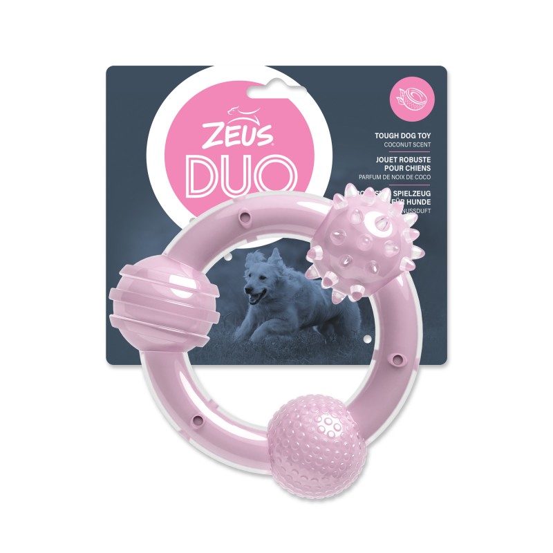 Brinquedo para mastigar Zeus Duo Three Rings para cães, 15 cm, lilás, aroma de coco