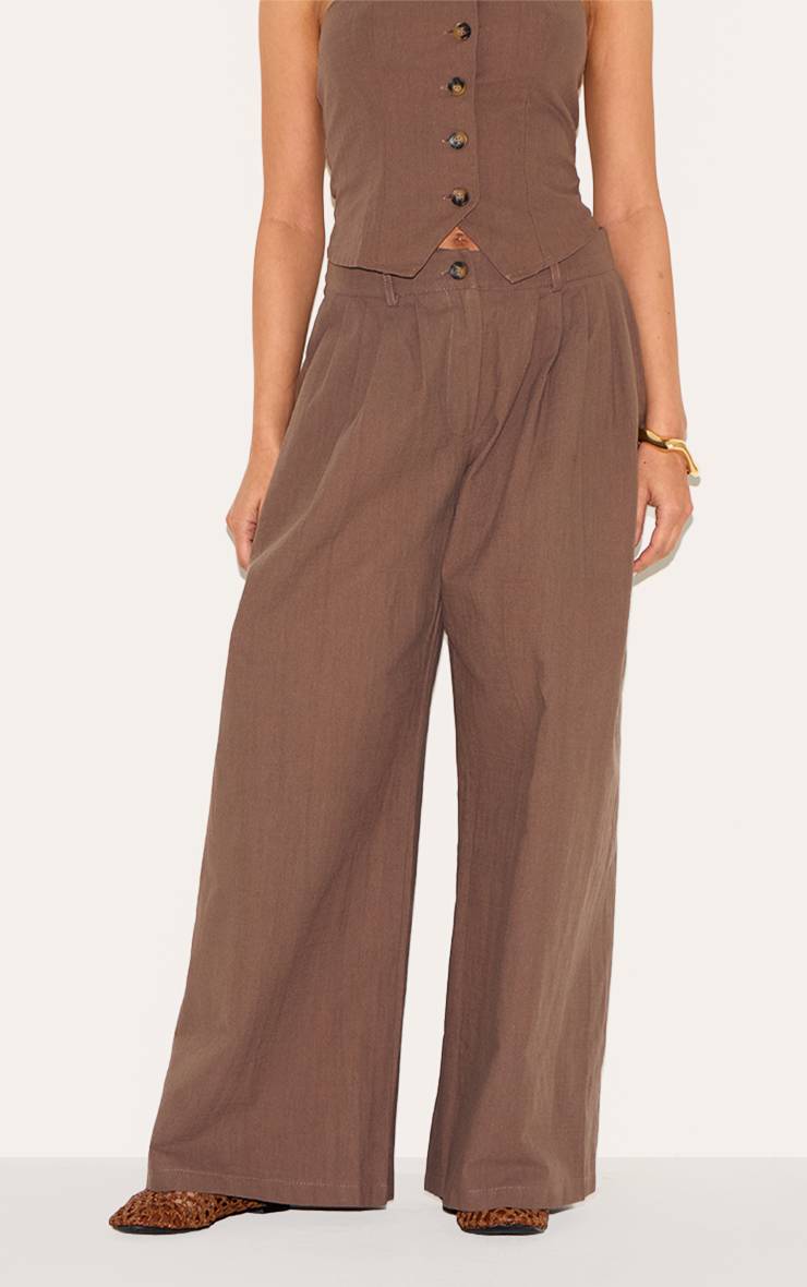 Chocolat Pantalon Large Tissé Petite Taille Ensemble Coordonné