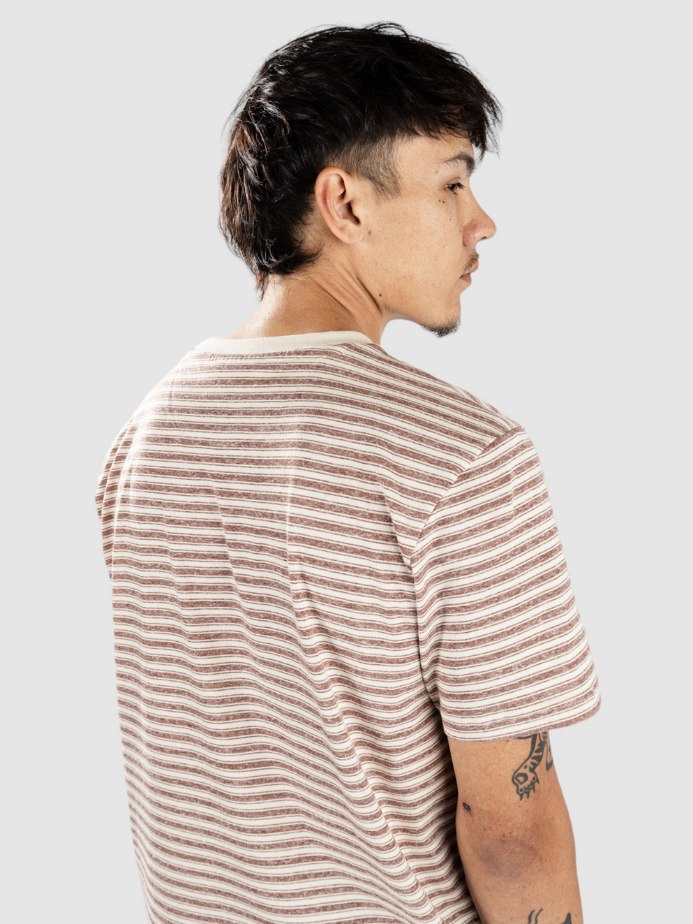 Anerkjendt Akrod S-S Cot-Linen Stripe T-Shirt cognac