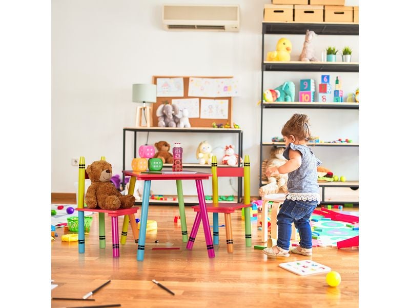 relaxdays Kindersitzgruppe 3-teilig Gelb; Grün; Rot Tischgruppe für das Kinderzimmer