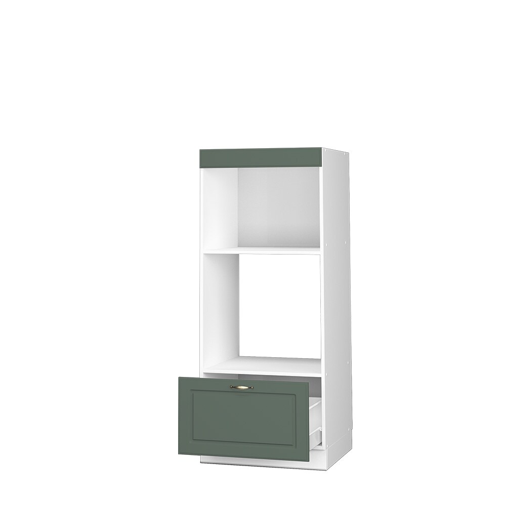 Vicco Mikrowellenumbauschrank Küchenschrank Küchenmöbel Fame-Line Landhaus Weiß Grün 60 cm Gold Küche Einbauküche Blende Hochschrank Schublade Mikrowelle Backofen Küchenzeile