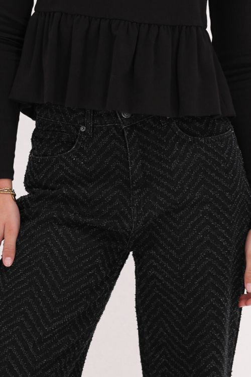 Zwarte jacquard wide leg jeans
