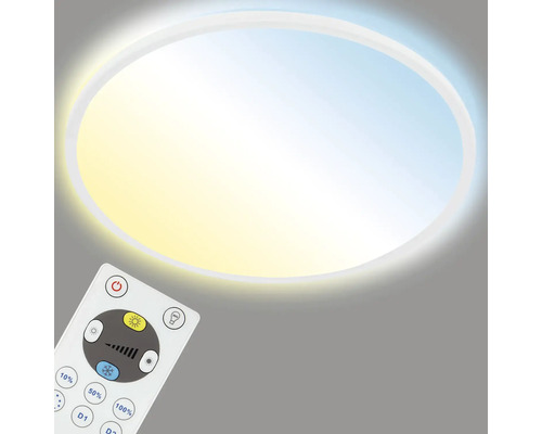LED plafondlamp, dimbaar, CCT 18W, 2400 lm, 2700-6500 K, Ø 29,3 cm, slank, wit + afstandsbediening + achtergrondverlichting
