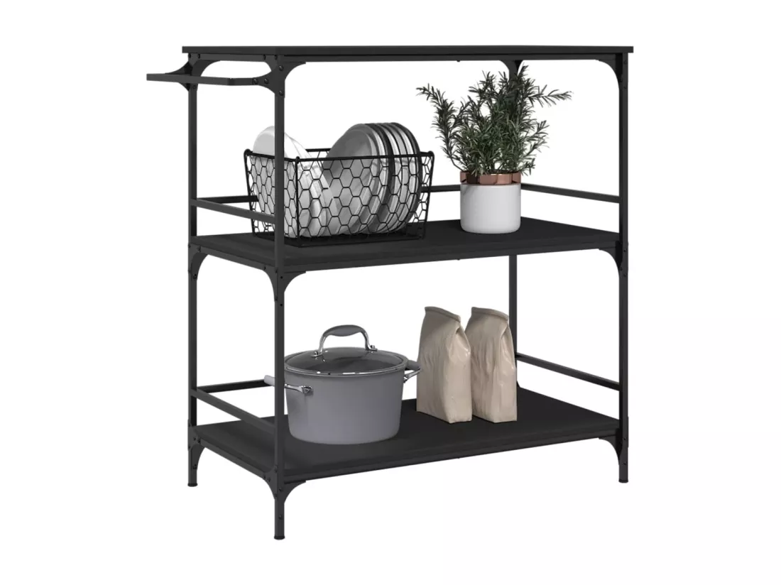 Chariot de cuisine noir 100,5x50x105 cm bois d'ingénierie