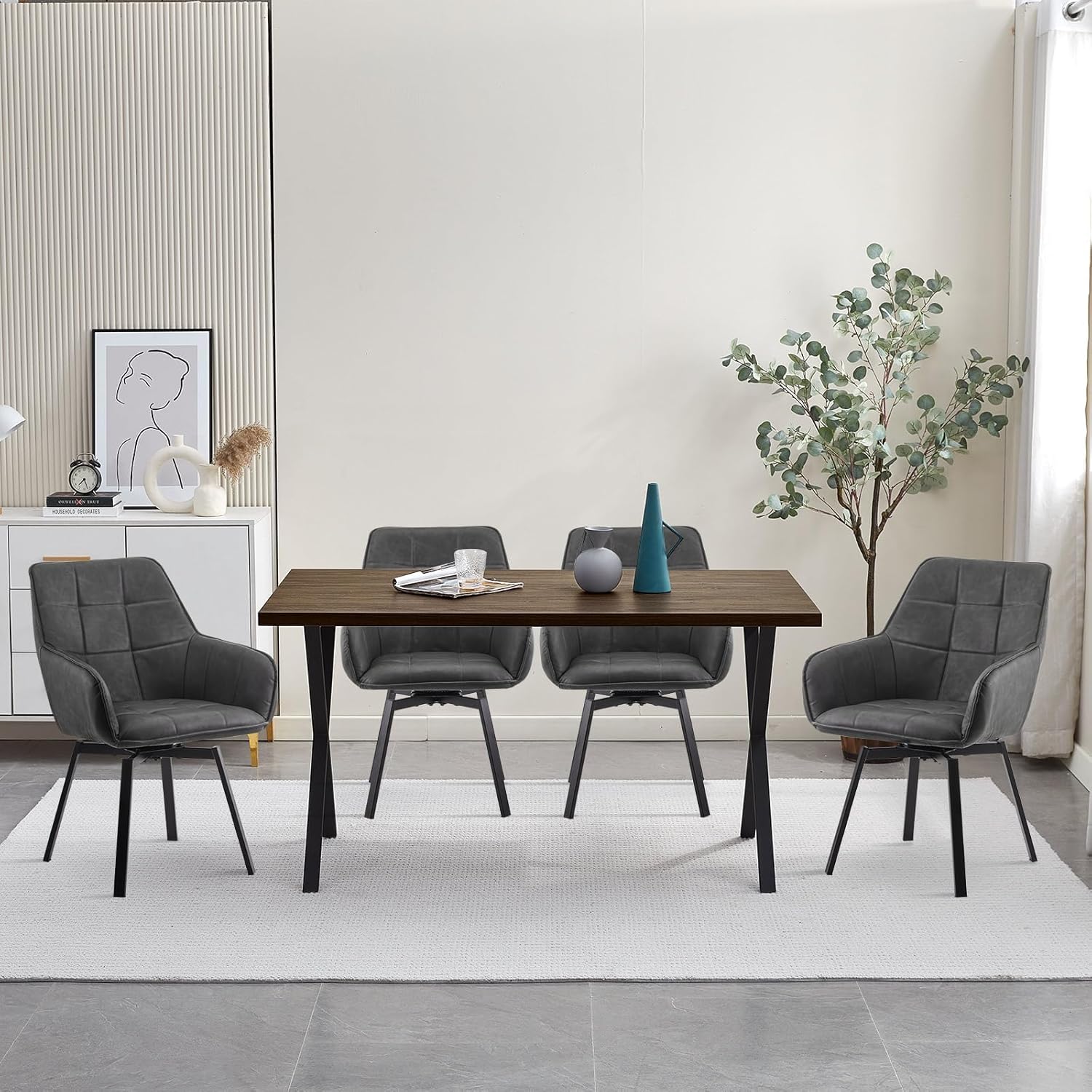CLIPOP Esszimmerstühle drehbar 2er Set Armlehnenstuhl Polsterstuhl drehbarer Stühle Esszimmer aus Kunstleder Küchenstuhl Drehstuhl für Wohnzimmer Esszimmer (2er Set, Kunstleder Grau)