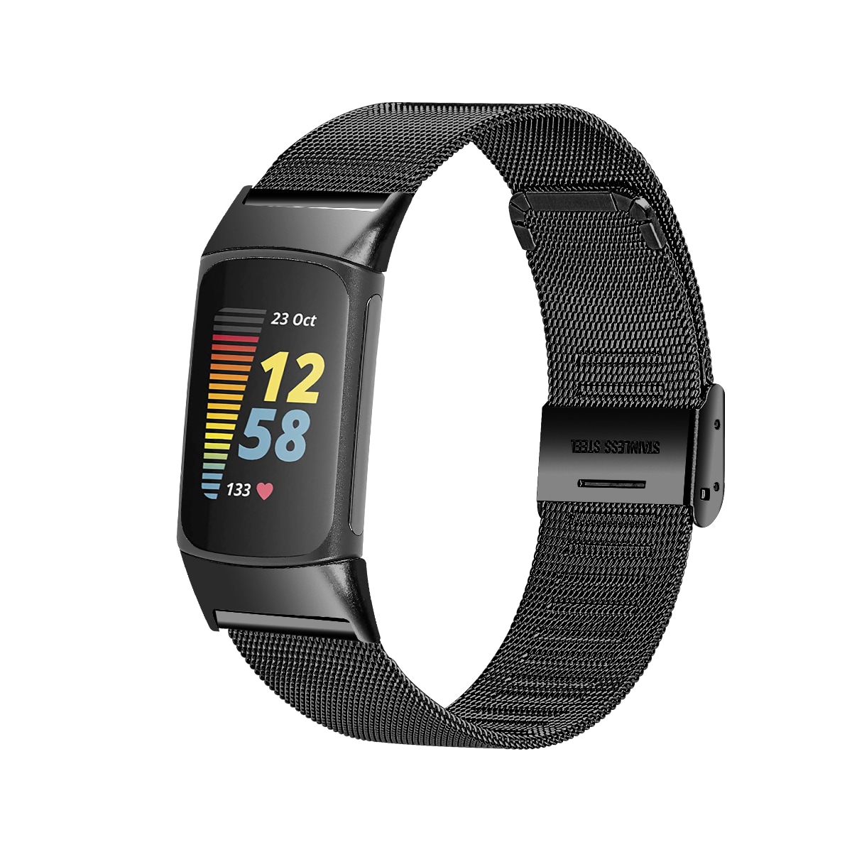 Klokkereim til Fitbit Charge 5 i rustfritt stål, sort