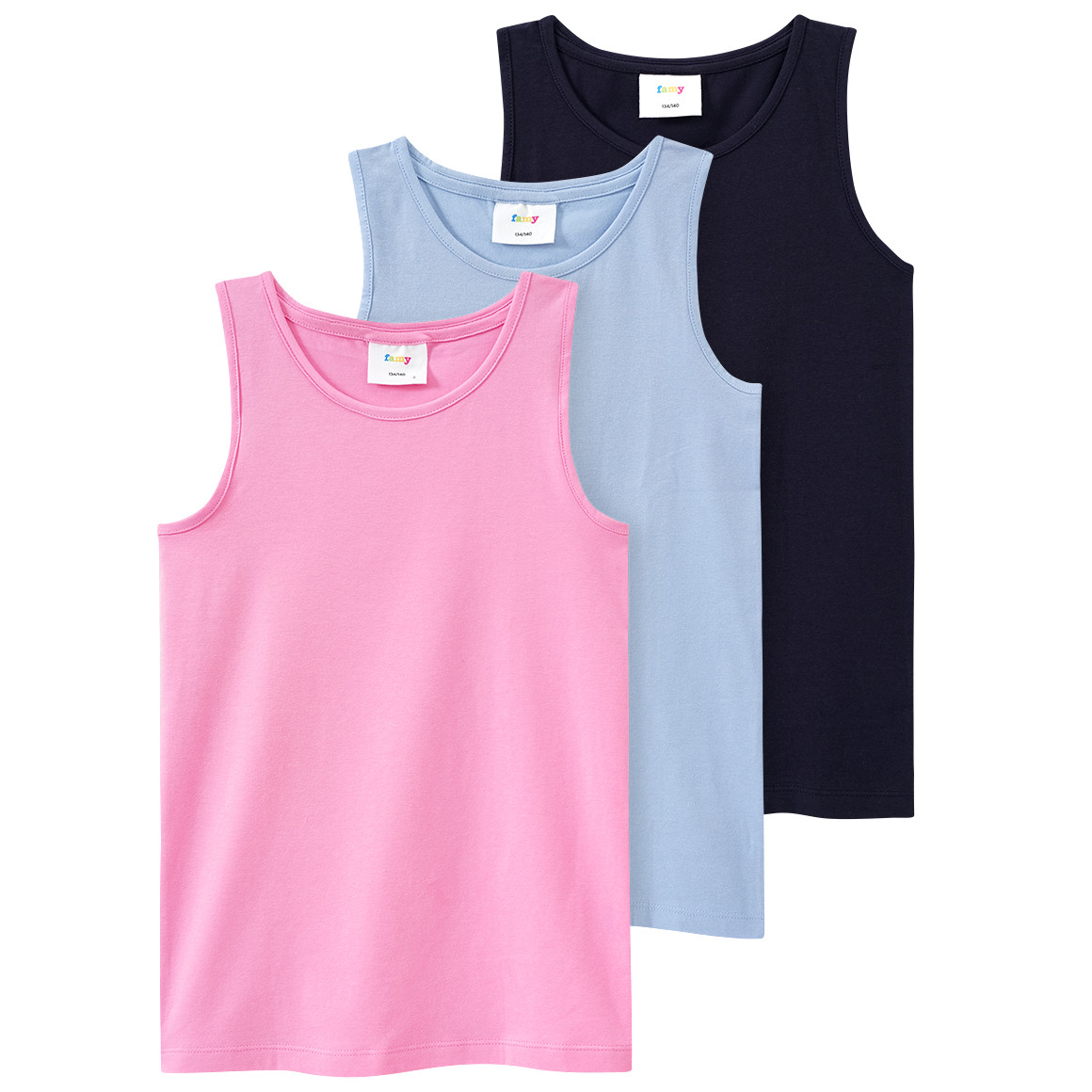Famy 3 Mädchen Tops im Basic-Look rosa / hellblau / dunkelblau