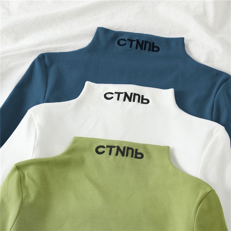 Edise - Mock-neck geborduurd T-shirt met lange mouwen