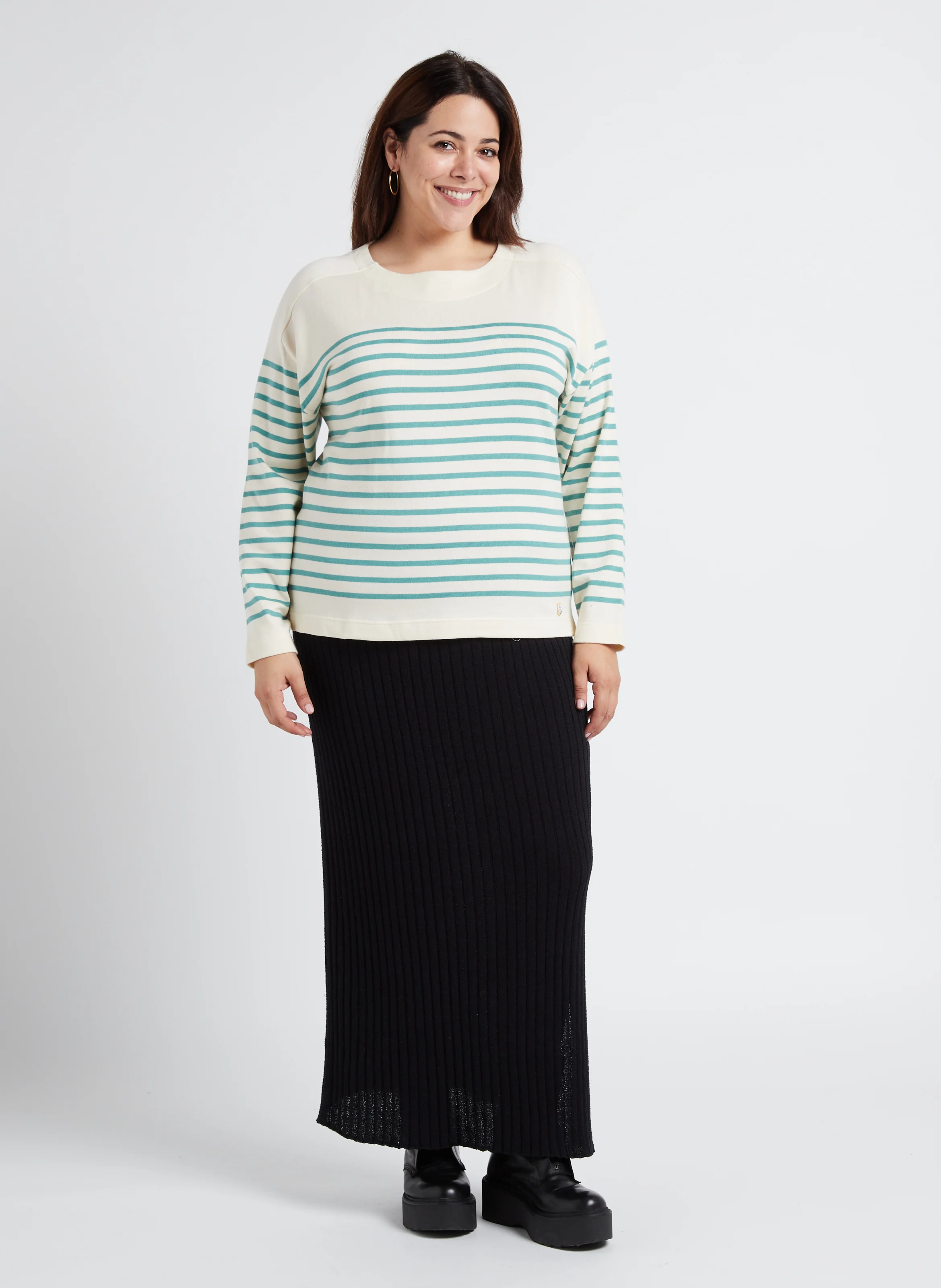 Jupe midi en coton mélangé | Noir