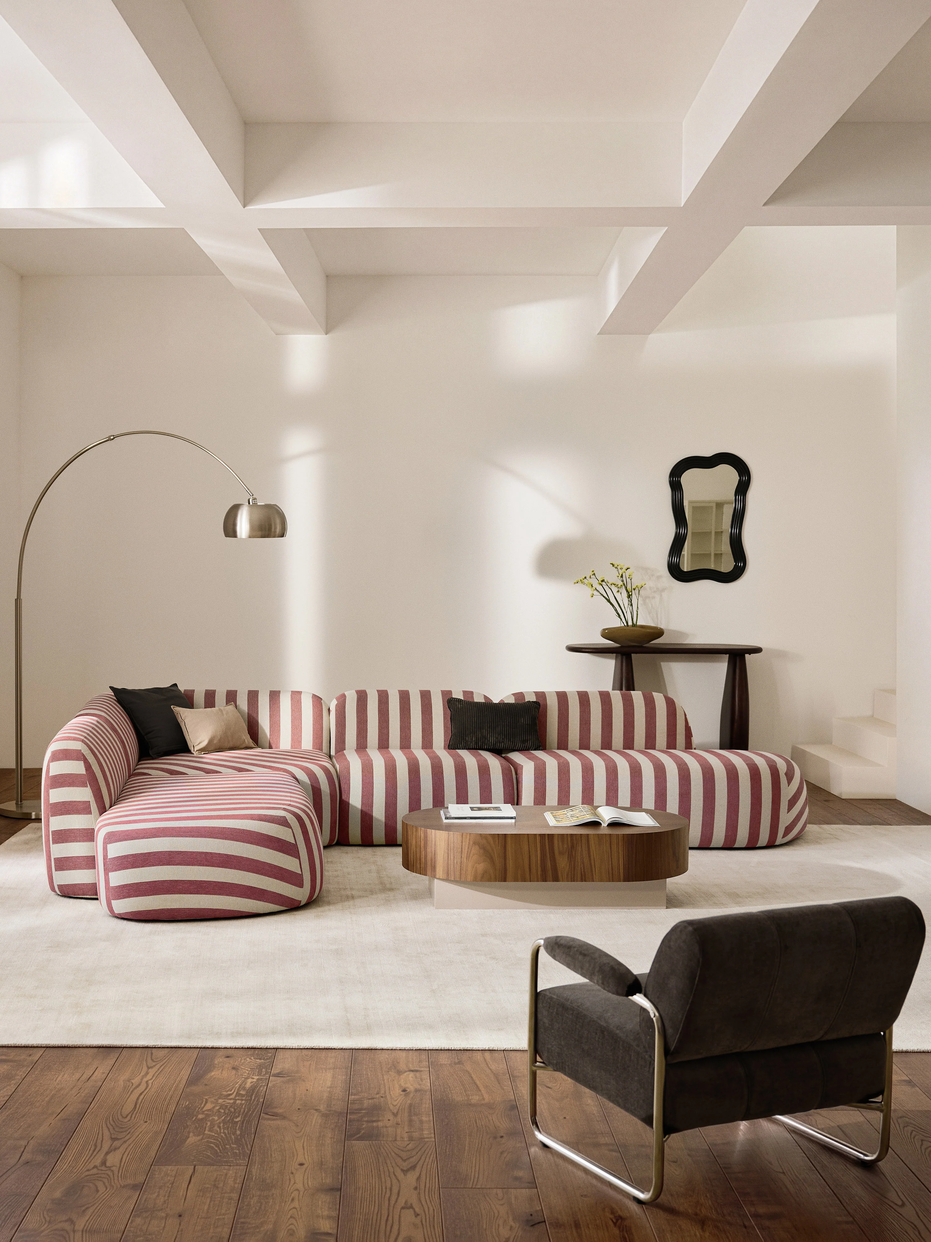 XL modulaire gestreepte hoekbank Wolke met chaise longue